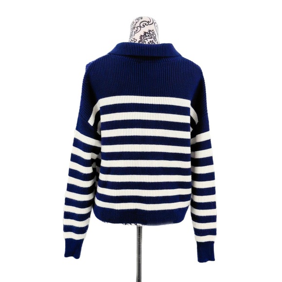 For the Republic Rugby Collar Navy & White Striped Lace up Nautical Soft Sweater - Picture 8 of 10